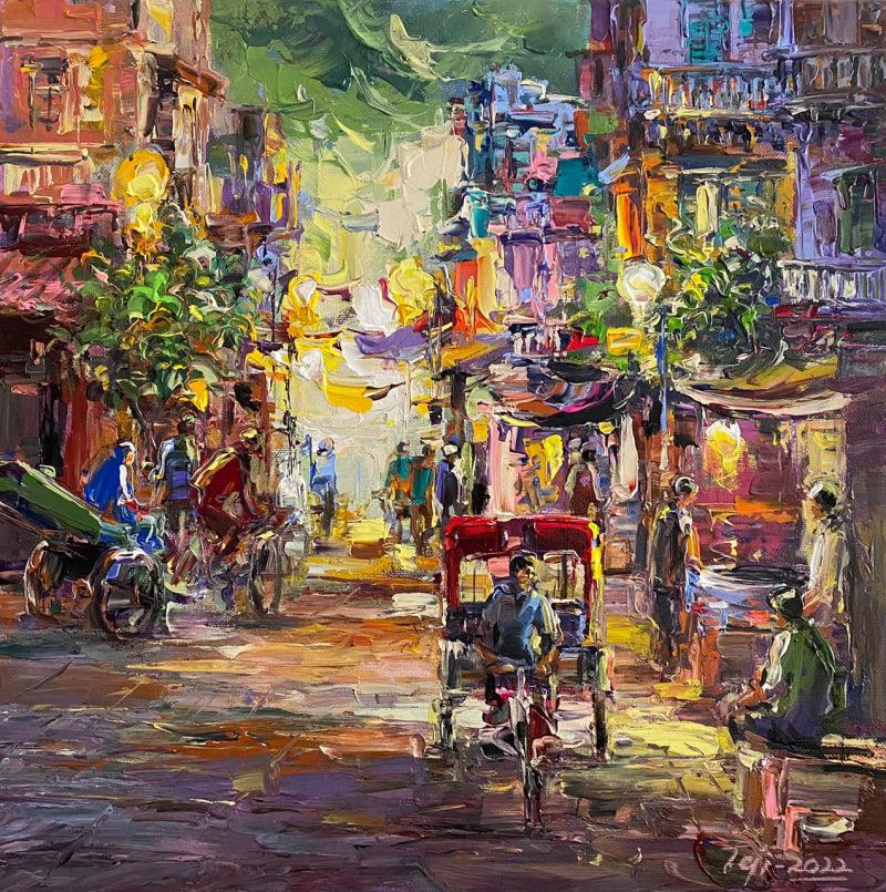 Cityscape acrylic painting titled 'Untitled 5', 24x24 inches, by artist Tejinder Kanda on Canvas