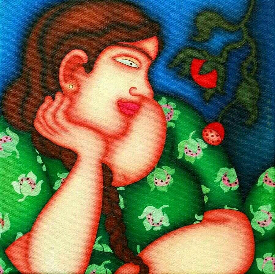 Figurative oil painting titled 'Untitled 5', 12x10 inches, by artist Jayita Borthakur on Canvas