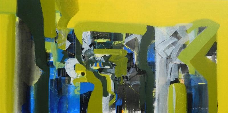 Abstract acrylic painting titled 'Untitled 5', 24x48 inches, by artist Satendra Mhatre on Canvas