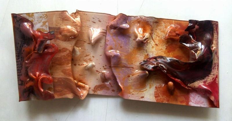 Abstract mixed media titled 'Untitled 5', 6x13 inches, by artist Balu Chaudhari on Acrylic Sheet