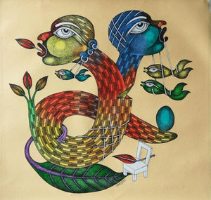 Untitled 5 by Navneet Rathod, Original Mixed Media Figurative Painting on Canvas, Small Square Wall Art