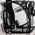 Figurative ink drawing titled 'Untitled 5', 23x23 inches, by artist Girish Adannavar on Canvas