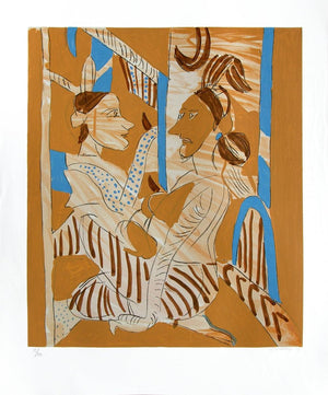 Figurative serigraphs painting titled 'Untitled 5', 36x30 inches, by artist K. G. Subramanyan on Paper