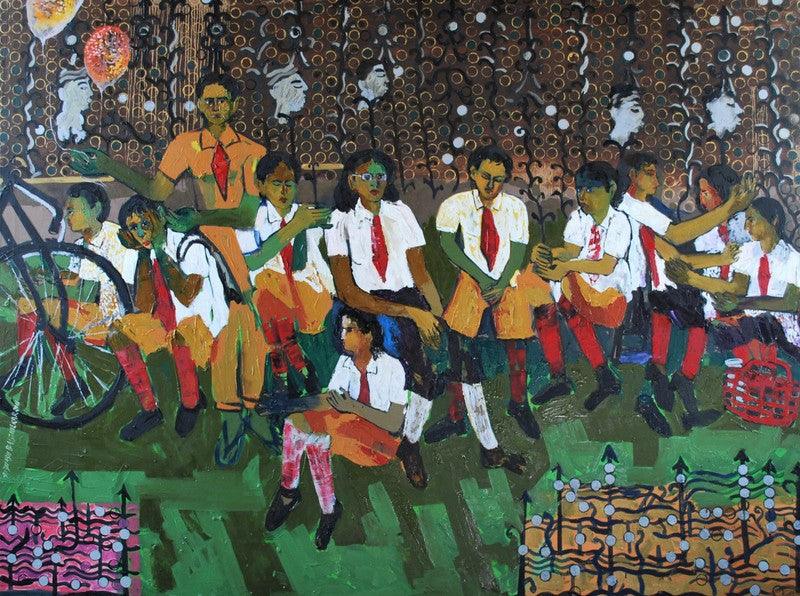 Figurative oil painting titled 'Untitled 5', 72x96 inches, by artist Subhash Babhulkar on Canvas