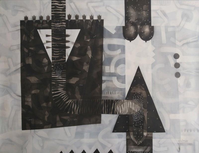 Abstract mixed media drawing titled 'Untitled 5', 48x60 inches, by artist Narendra Jatav on Canvas