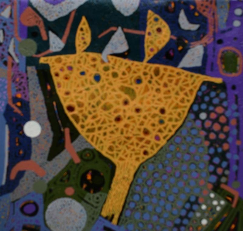 Abstract mixed media painting titled 'Untitled 5', 18x18 inches, by artist Pankaj Kumar Singh on Canvas