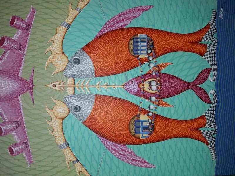 contemporary acrylic painting titled 'Untitled 5', 48x36 inches, by artist Arvind Dubey on Canvas