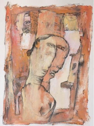 Figurative acrylic painting titled 'Untitled 5', 60x48 inches, by artist Raju Baviskar on Paper
