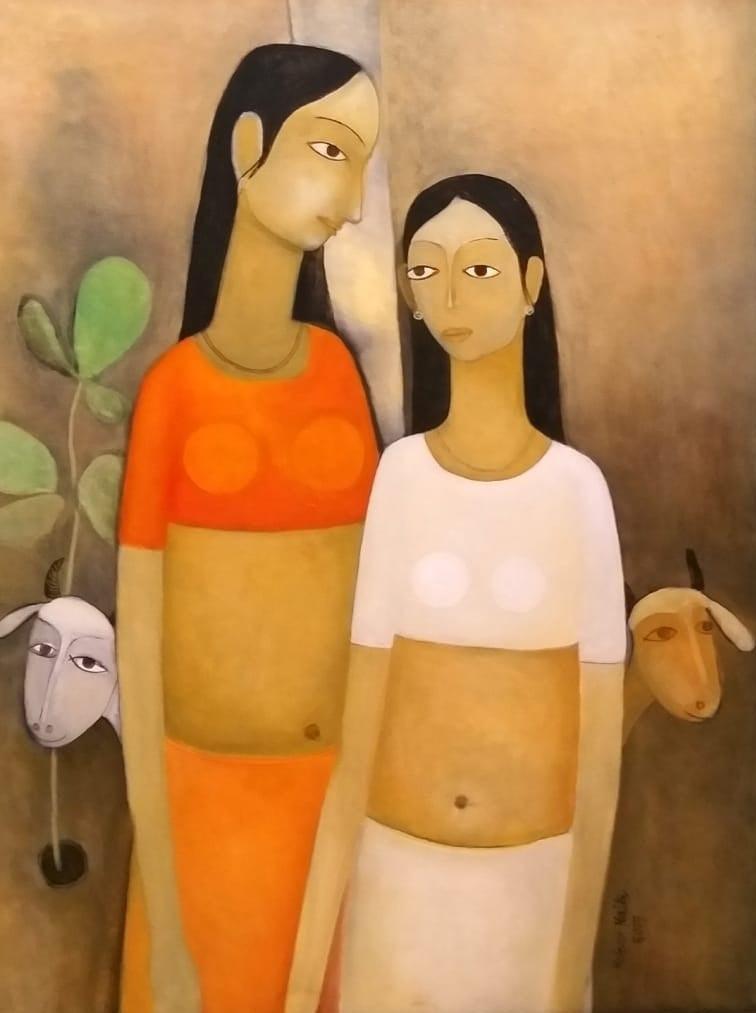 Figurative oil painting titled 'Untitled 5', 32x24 inches, by artist Mohan Naik on Canvas