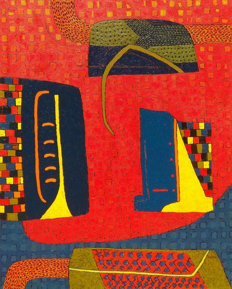 Abstract oil painting titled 'Untitled 5', 60x48 inches, by artist Sunil Ningule on Canvas