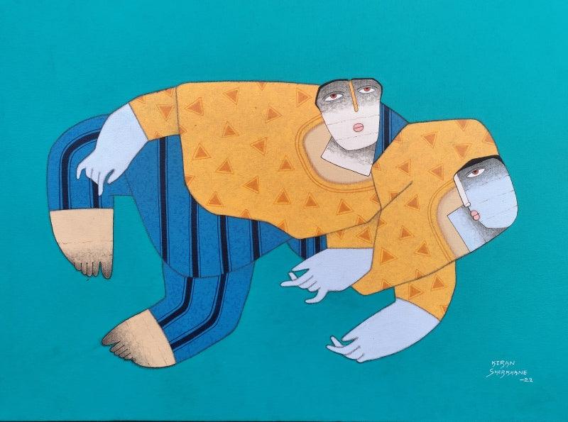 Figurative mixed media painting titled 'Untitled 5', 18x24 inches, by artist Kiran Sherkhane on Canvas