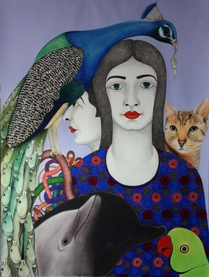 Figurative mixed media painting titled 'Untitled 5', 30x22 inches, by artist Rajesh Salagaonkar on Paper