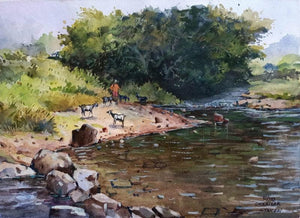 Landscape watercolor painting titled 'Untitled 5', 11x14 inches, by artist Riyaj Shikalgar on Paper