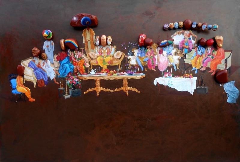 Fantasy mixed media painting titled 'Untitled 5', 48x72 inches, by artist Pragnesh Patel on Canvas