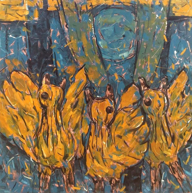 Animals oil painting titled 'Untitled 51', 48x48 inches, by artist Santosh Patil on Canvas