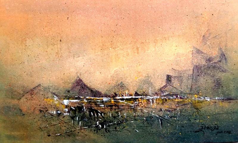 Abstract acrylic painting titled 'Untitled 51', 18x30 inches, by artist Dnyaneshwar Dhavale on Canvas