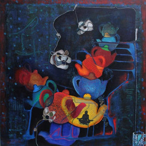 Still-life acrylic painting titled 'Untitled 51', 48x48 inches, by artist Sangeeta Singh on Canvas