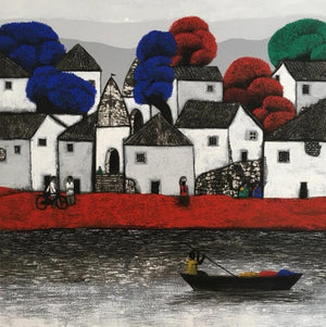 Cityscape acrylic painting titled 'Untitled 52', 36x36 inches, by artist Nagesh Ghodke on Canvas