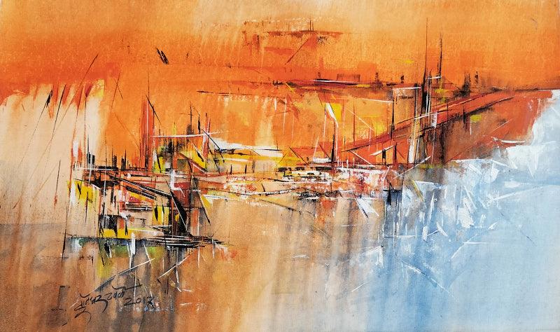 Abstract acrylic painting titled 'Untitled 52', 18x30 inches, by artist Dnyaneshwar Dhavale on Canvas