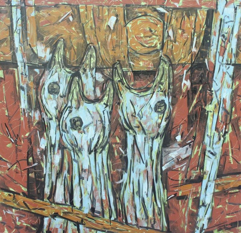 Animals oil painting titled 'Untitled 52', 48x48 inches, by artist Santosh Patil on Canvas