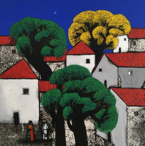 Cityscape acrylic painting titled 'Untitled 54', 36x36 inches, by artist Nagesh Ghodke on Canvas