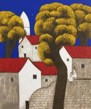 Landscape acrylic painting titled 'Untitled 54', 36x30 inches, by artist Nagesh Ghodke on Canvas