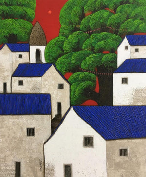 Landscape acrylic painting titled 'Untitled 55', 36x30 inches, by artist Nagesh Ghodke on Canvas