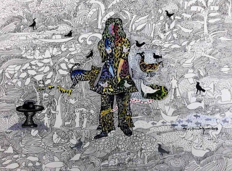 contemporary mixed media drawing titled 'Untitled 6', 10x14 inches, by artist Avijit Mukherjee on Paper