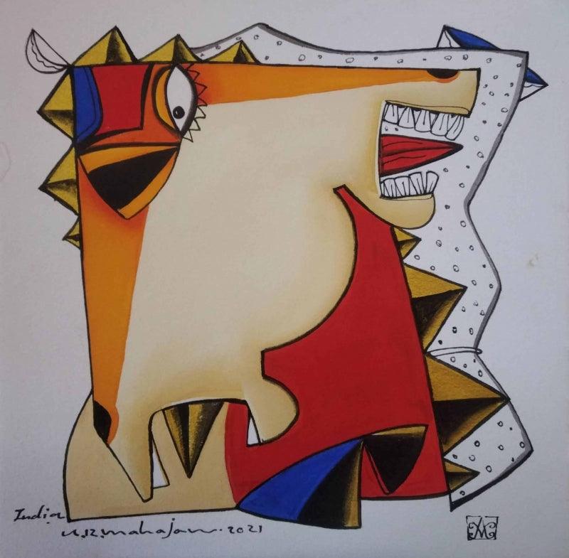 Animals acrylic painting titled 'Untitled 6', 12x12 inches, by artist Arvind R. Mahajan on Canvas
