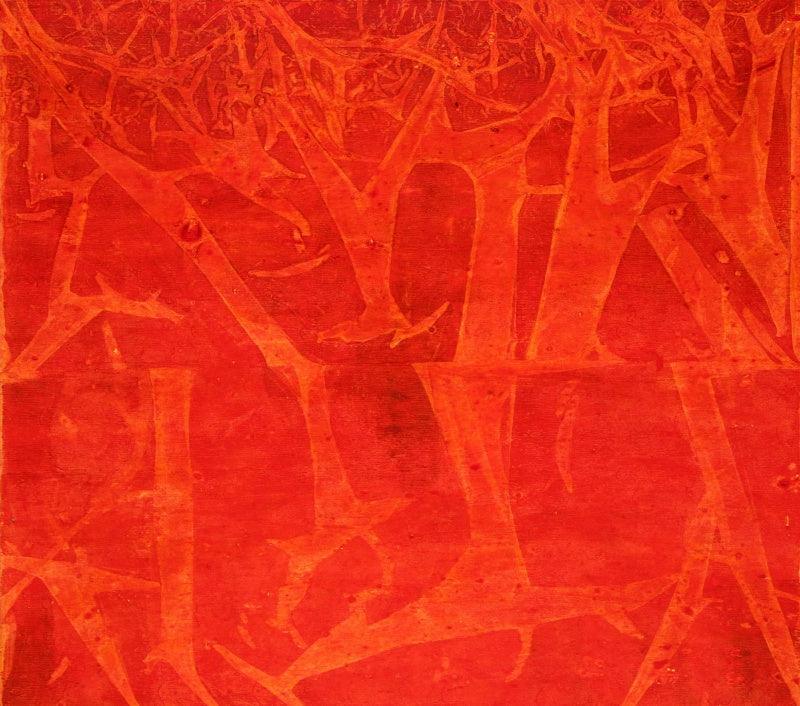 Abstract oil painting titled 'Untitled 6', 48x54 inches, by artist Mahesh Jagtap on Linen