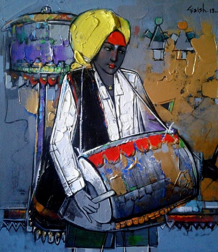 Figurative acrylic painting titled 'Untitled 6', 16x14 inches, by artist Girish Adannavar on Canvas Board