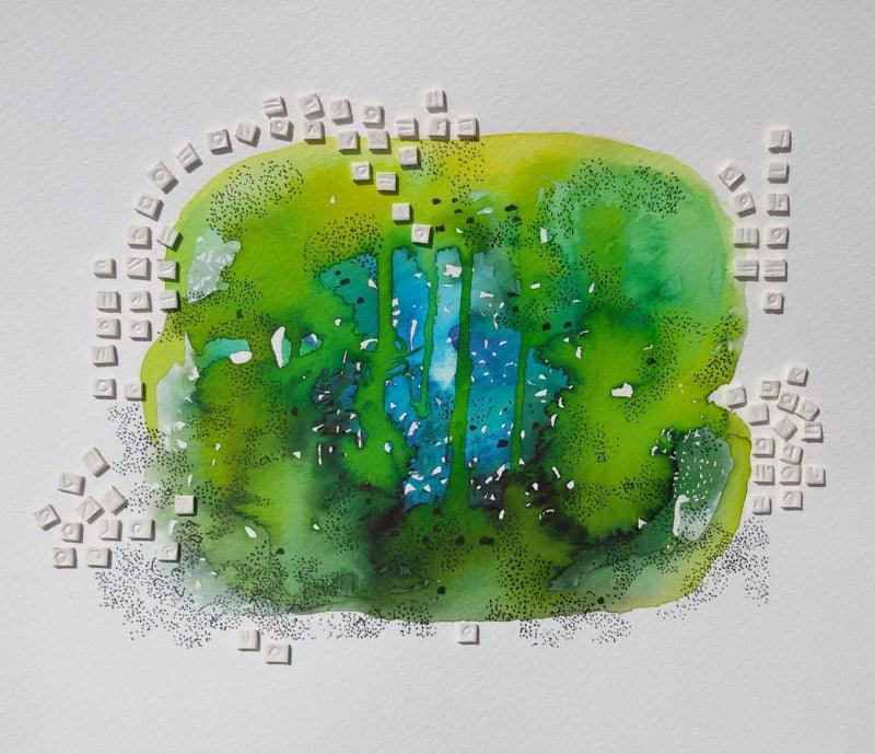 Abstract mixed media painting titled 'Untitled 6', 8x8 inches, by artist Jai Chouhan on Paper