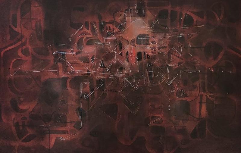 Abstract acrylic painting titled 'Untitled 6', 24x36 inches, by artist Ashok Hinge on Canvas