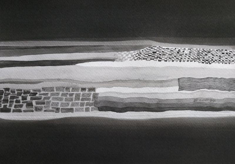 Abstract ink drawing titled 'Untitled 6', 8x11 inches, by artist Muni Sharma on Paper