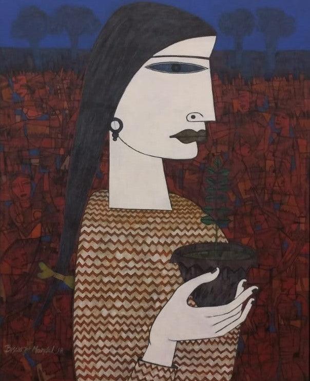 Figurative acrylic painting titled 'Untitled 6', 30x24 inches, by artist Biswajit Mondal on Canvas