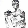 Figurative ink charcoal drawing titled 'Untitled 6', 30x20 inches, by artist Milan Desai on paper