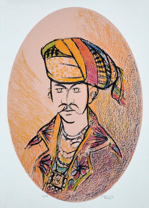 Portrait serigraphs painting titled 'Untitled 6', 28x20 inches, by artist Vrindavan Solanki on Paper