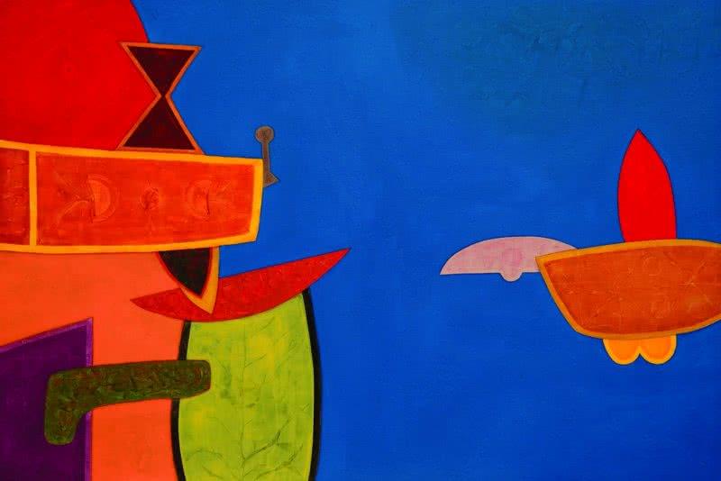 Abstract acrylic painting titled 'Untitled 6', 48x72 inches, by artist Bhushan Vaidhya on Canvas