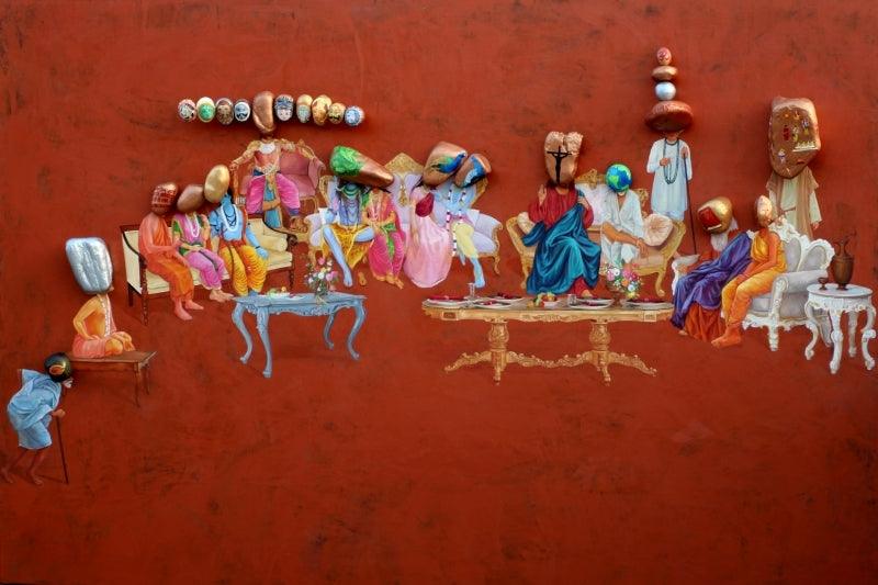 Fantasy mixed media painting titled 'Untitled 6', 48x72 inches, by artist Pragnesh Patel on Canvas