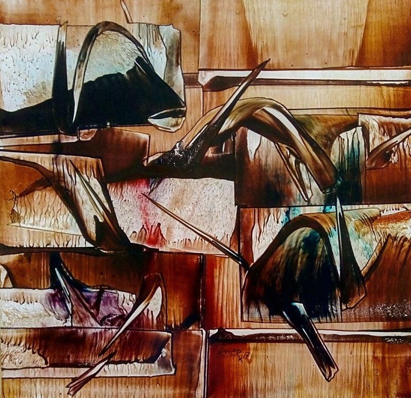 Abstract oil painting titled 'Untitled 6', 12x12 inches, by artist Ramesh Kher on Paper