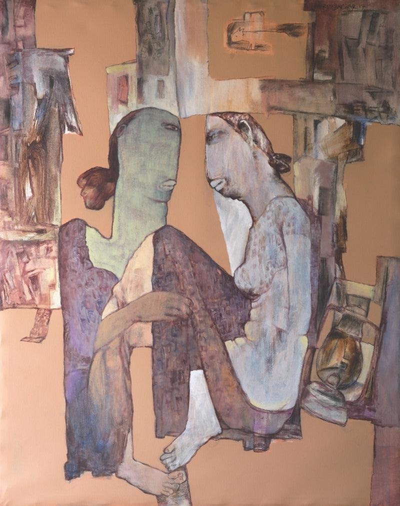 Figurative acrylic painting titled 'Untitled 6', 60x48 inches, by artist Raju Baviskar on Canvas