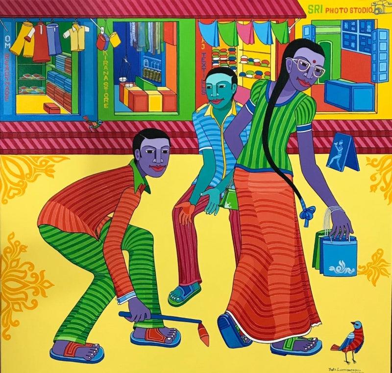 Figurative acrylic painting titled 'Untitled 6', 36x36 inches, by artist Thota Laxminarayana on Canvas