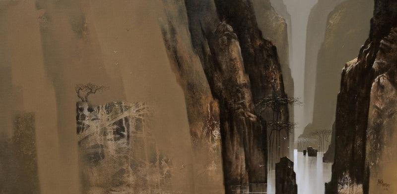 Landscape acrylic painting titled 'Untitled 6', 24x48 inches, by artist Nagesh Hankare on Canvas