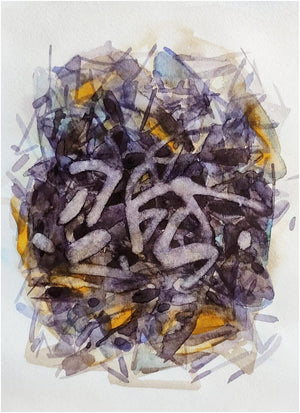 Untitled 7 (Chaotic Harmony) by Ashok Hinge, Original Watercolor Abstract Painting on Paper, X-Small Vertical Wall Art