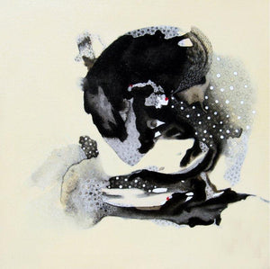 Abstract mixed media painting titled 'Untitled 7', 22x22 inches, by artist Huma Khan on Canvas