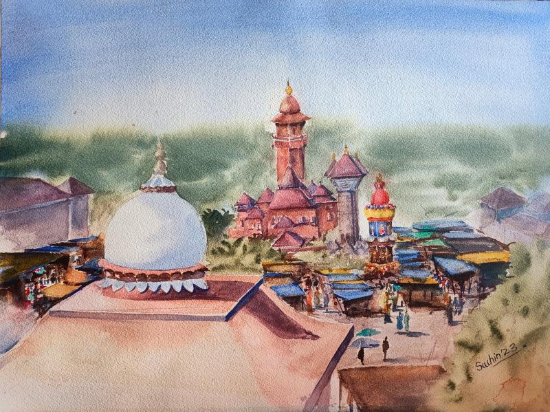 Landscape watercolor painting titled 'Untitled 7', 12x16 inches, by artist Sachin Revankar on Paper