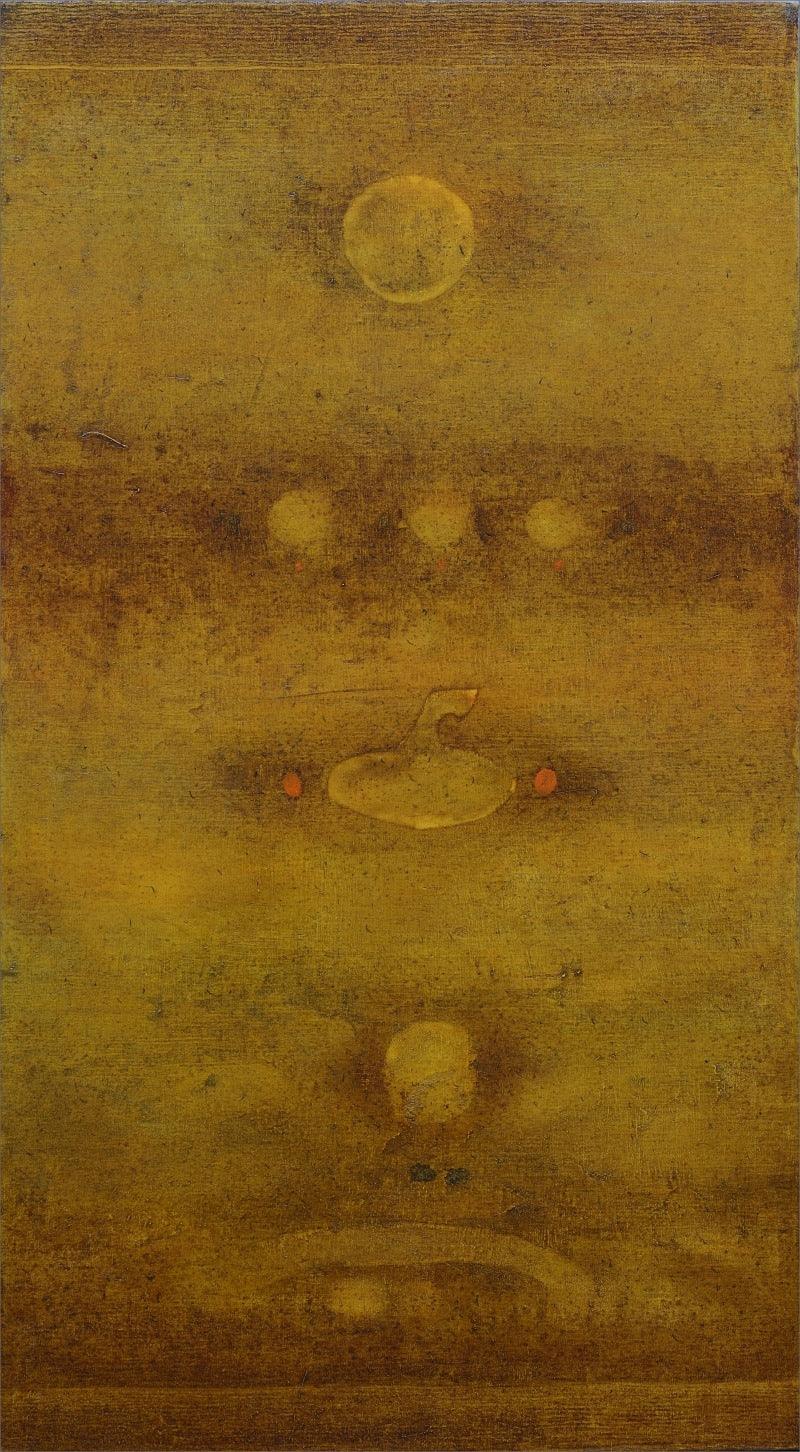 Abstract oil painting titled 'Untitled 7', 54x30 inches, by artist Ramesh Thorat on Canvas