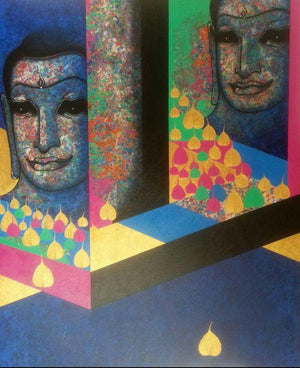 Religious mixed media painting titled 'Untitled 7', 84x72 inches, by artist Prakaash Chandwadkar on Canvas