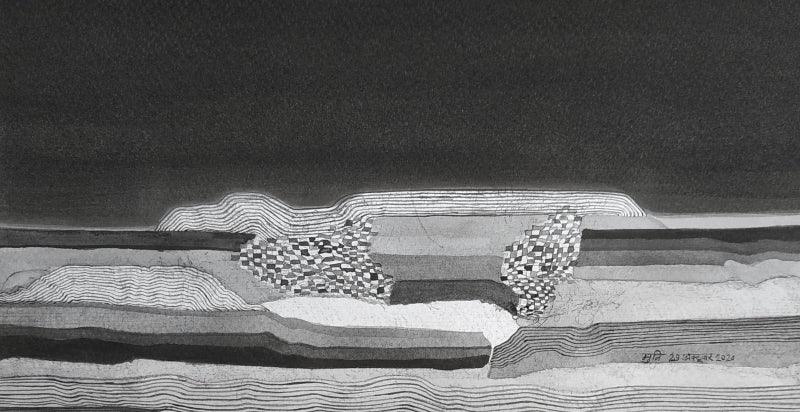 Abstract ink drawing titled 'Untitled 7', 8x11 inches, by artist Muni Sharma on Paper