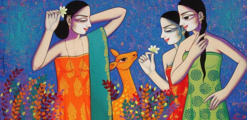 Figurative acrylic painting titled 'Untitled 7', 24x48 inches, by artist Pravin Utge on Canvas